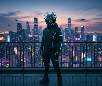 Cyberpunk Predator Helmet – LED Light-Up Halloween Cosplay Mask (Limited Edition)