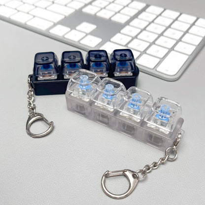 CABINCLUB Mini Mechanical Keyboard Keychain with 4 Clickable Keys & LED Light