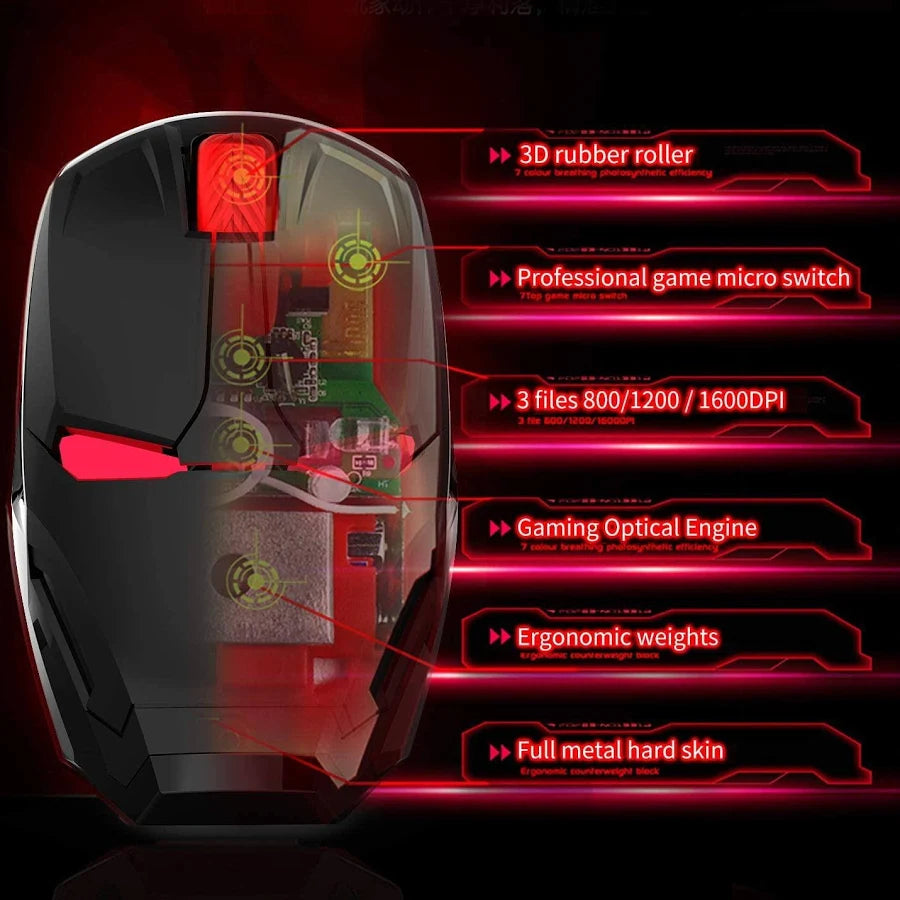 HIVAGI Iron Man Wireless Mouse – Fully Black Edition | Premium 2.4GHz Silent Optical Mouse | AnimeLegacy