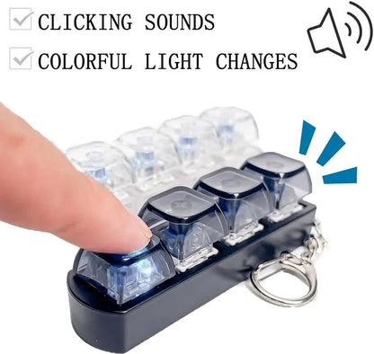 CABINCLUB Mini Mechanical Keyboard Keychain with 4 Clickable Keys & LED Light