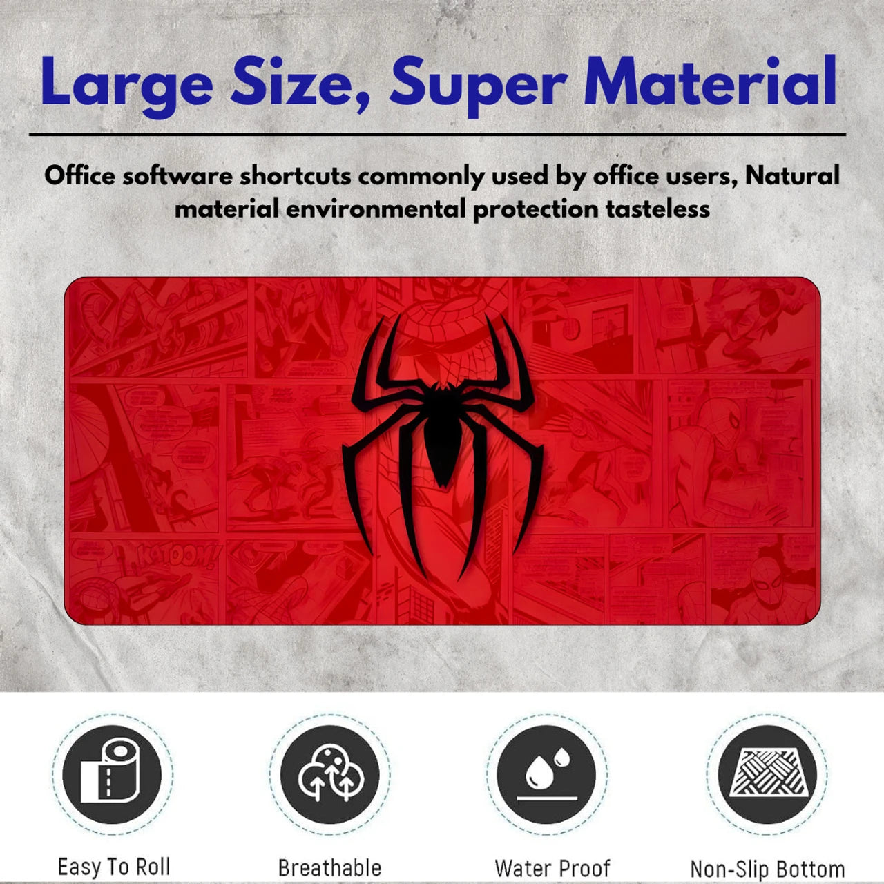 Spider Theme Gaming Mouse Pad XXL – 58 × 28cm Extended Desk Mat with Anti-Slip Rubber Base, Waterproof Smooth Surface