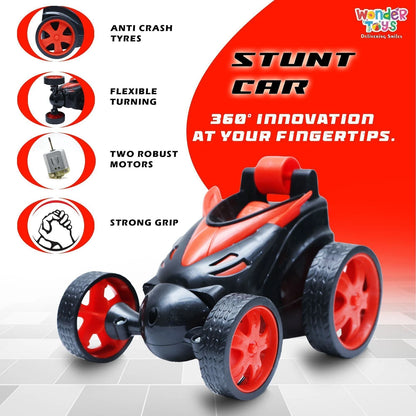 Wonder Stunt Flip & Rotating RC Car – 360° Rolling and Flexible Turning Toy for Kids (Red)