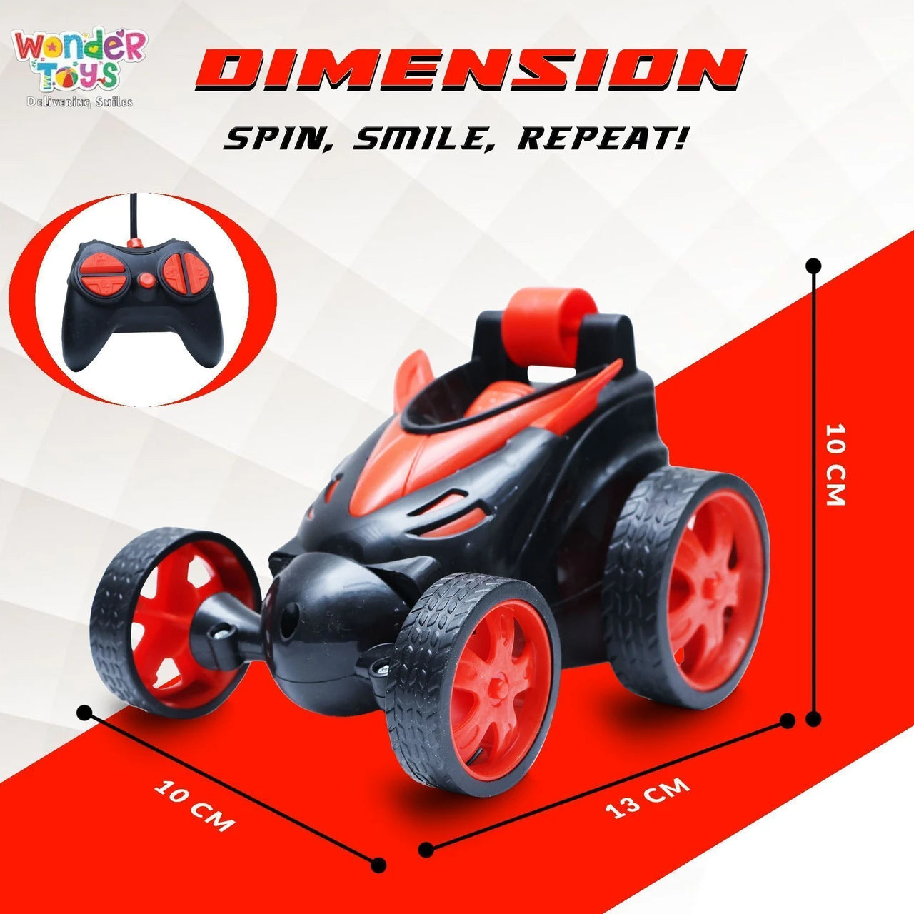 Wonder Stunt Flip & Rotating RC Car – 360° Rolling and Flexible Turning Toy for Kids (Red)