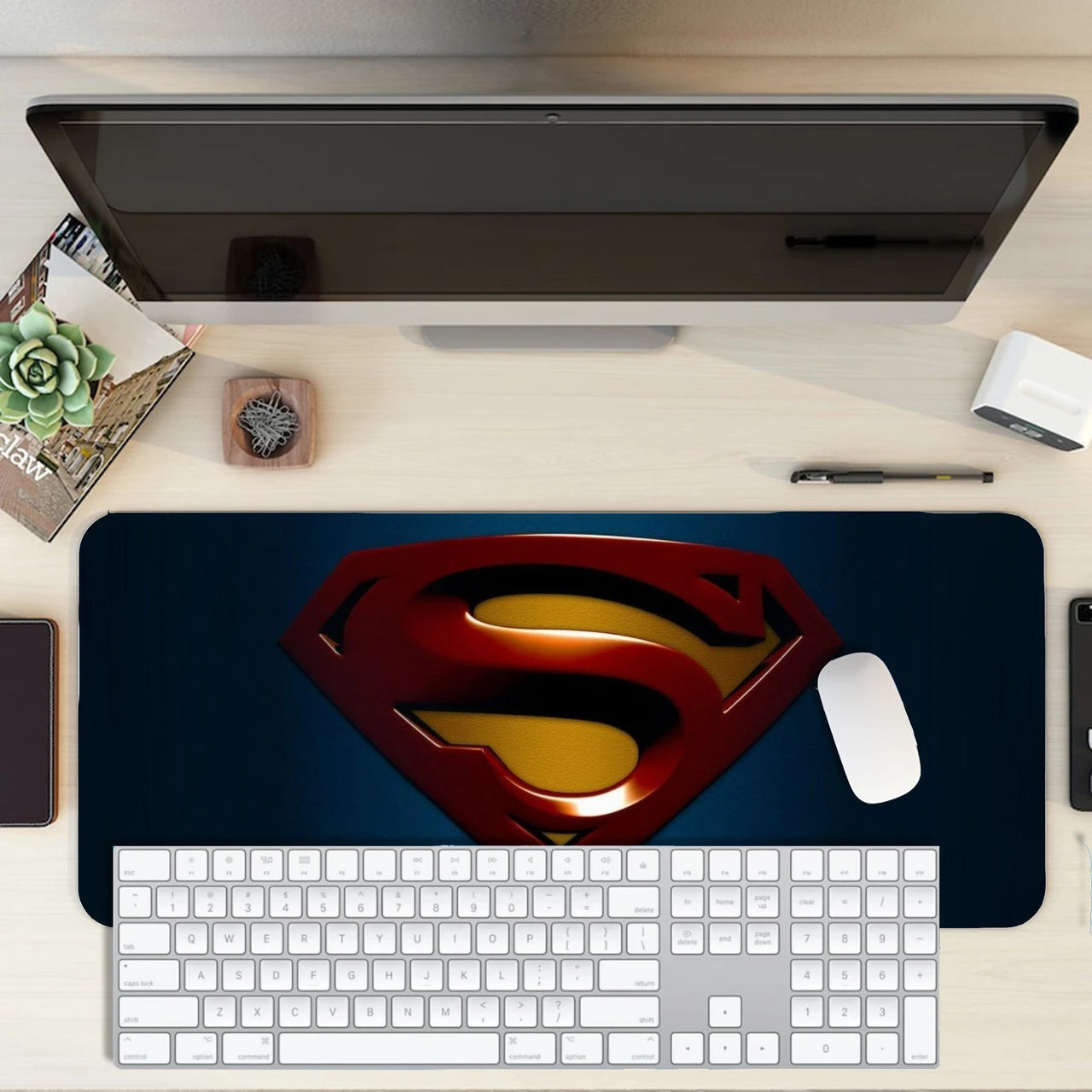 Aniithing Superman Gaming Mouse Pad XXL – 23 × 11 Inch Extended Desk Mat for PC & Keyboard | Non-Slip Base Red & Blue