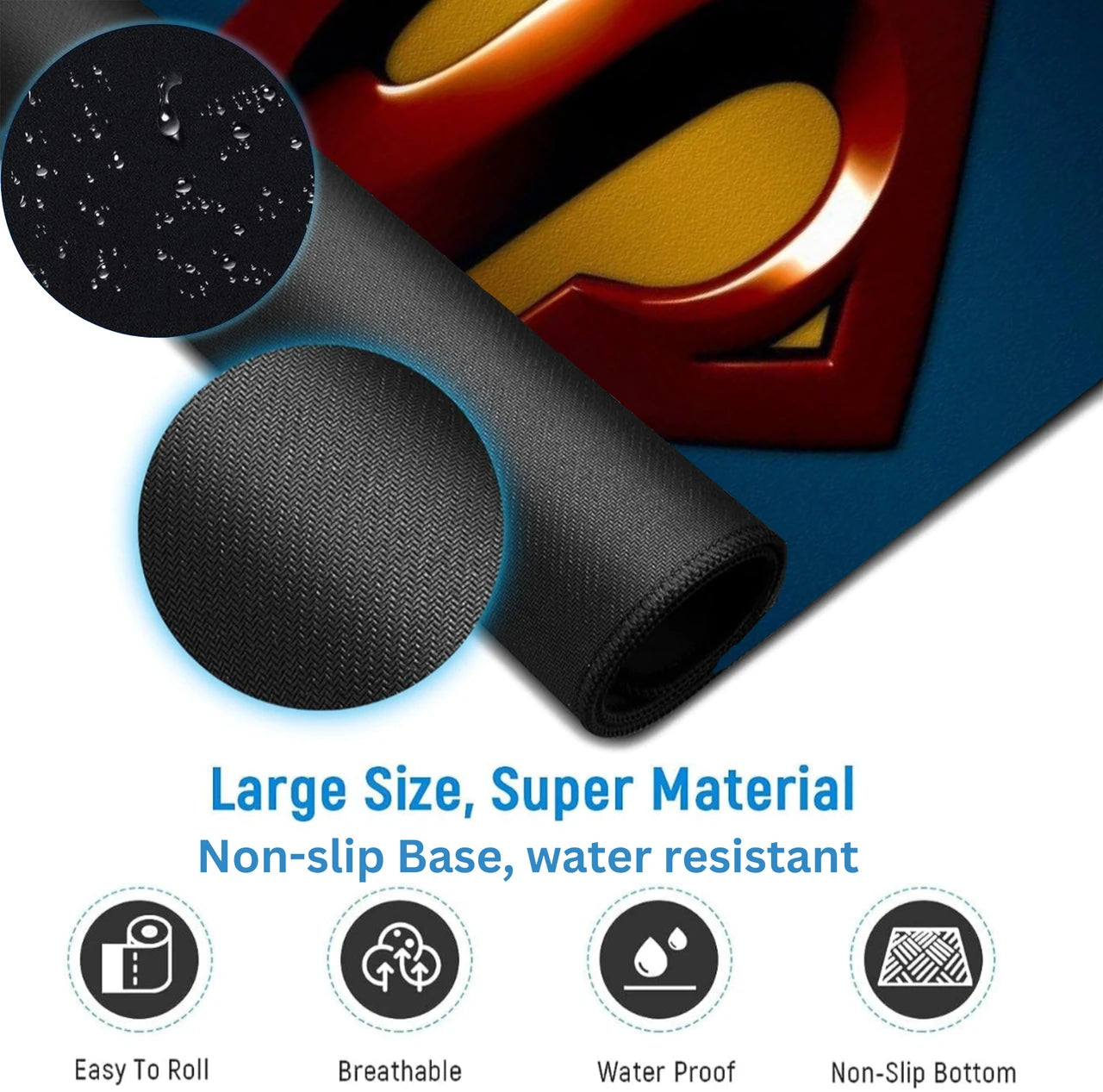 Aniithing Superman Gaming Mouse Pad XXL – 23 × 11 Inch Extended Desk Mat for PC & Keyboard | Non-Slip Base Red & Blue