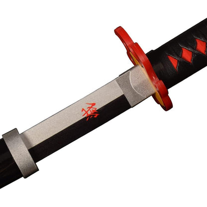 Demon Slayer Tanjiro Flame Black Wooden Katana 42cm with Stand – Anime Display Sword