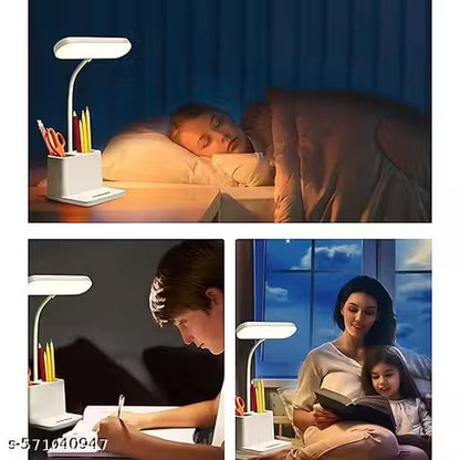 LED Desk Lamp with Flexible Neck & Pen Holder – Rechargeable Study Table Light