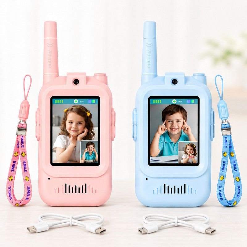 LIVORA Interactive Kids Walkie Talkies – Long Range Toy Radios with Fun Learning Features (Blue & Pink)