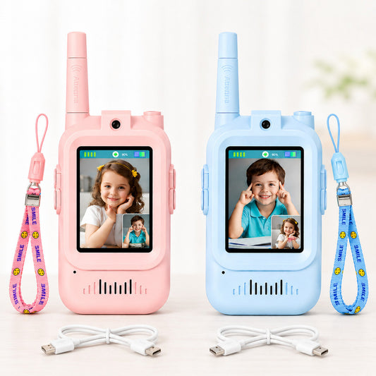 LIVORA Interactive Kids Walkie Talkies – Long Range Toy Radios with Fun Learning Features (Blue & Pink)