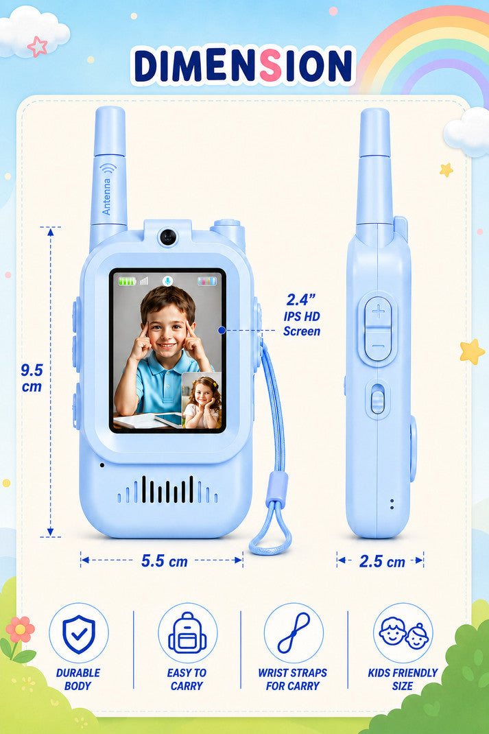LIVORA Interactive Kids Walkie Talkies – Long Range Toy Radios with Fun Learning Features (Blue & Pink)