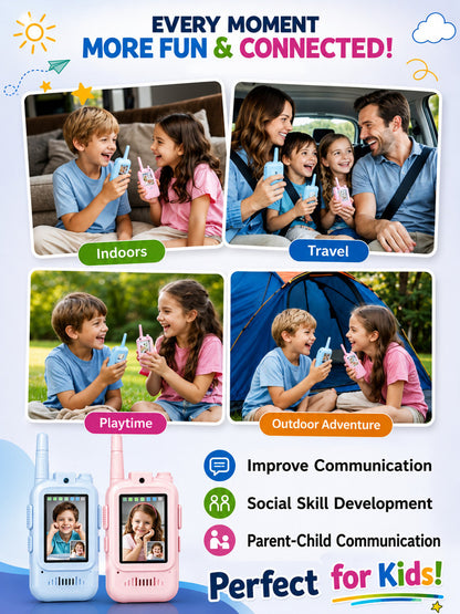 LIVORA Interactive Kids Walkie Talkies – Long Range Toy Radios with Fun Learning Features (Blue & Pink)