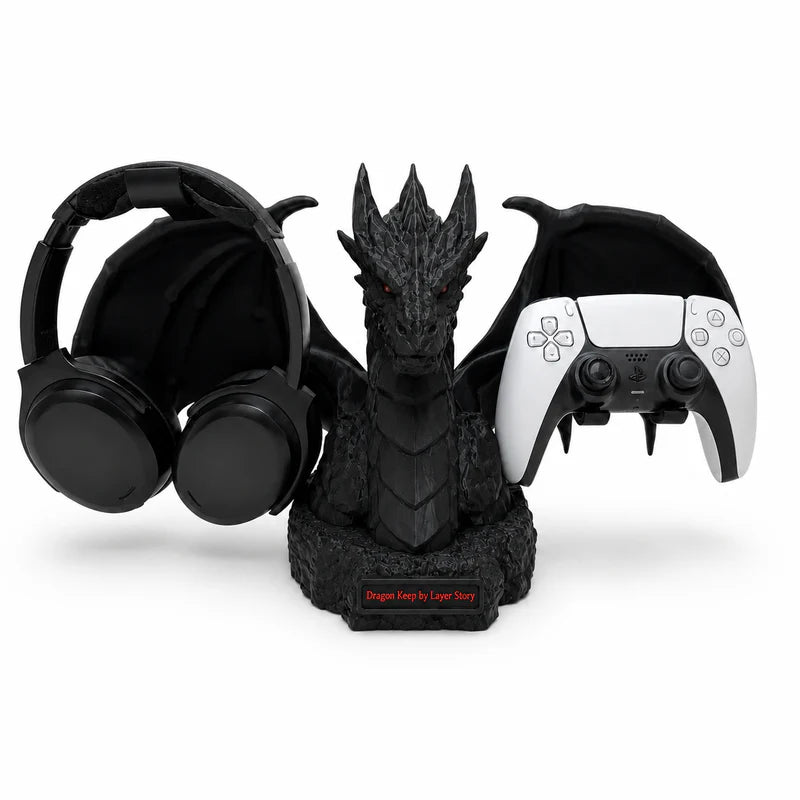 Dragon's Keep Gaming Headset & Controller Stand – Premium Desktop Organizer for Headphones, Game Controllers & Gaming Accessories