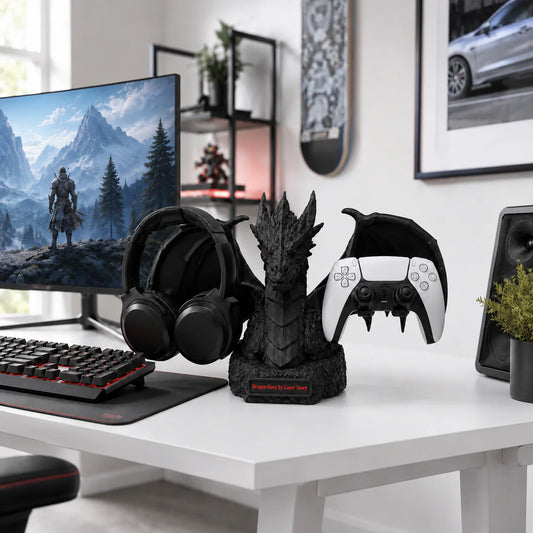 Dragon's Keep Gaming Headset & Controller Stand – Premium Desktop Organizer for Headphones, Game Controllers & Gaming Accessories