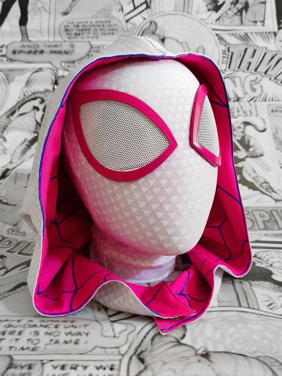Spider-Gwen Mask with Hood – Full Head Cosplay Collector Edition | AnimeLegacy